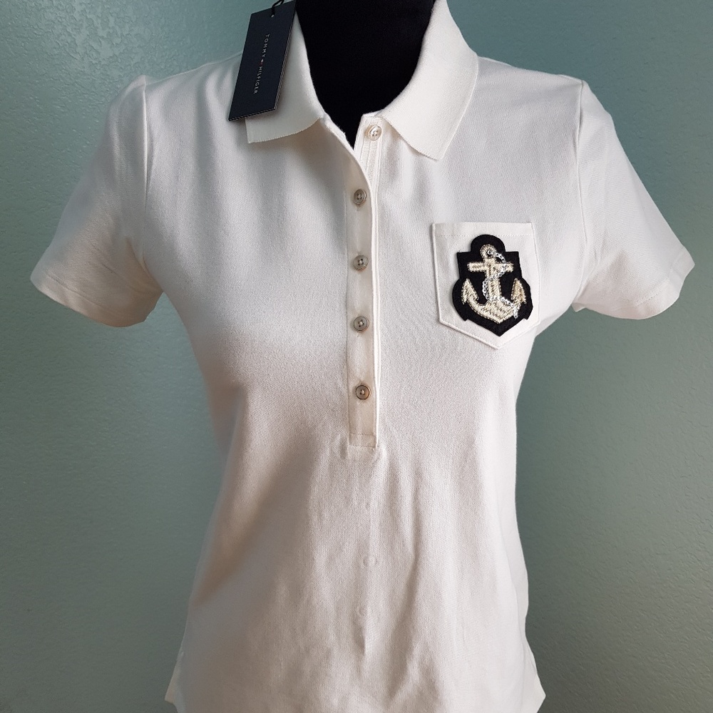 Tommy Hilfiger Women's Short Sleeve Collared Polo Size Small White